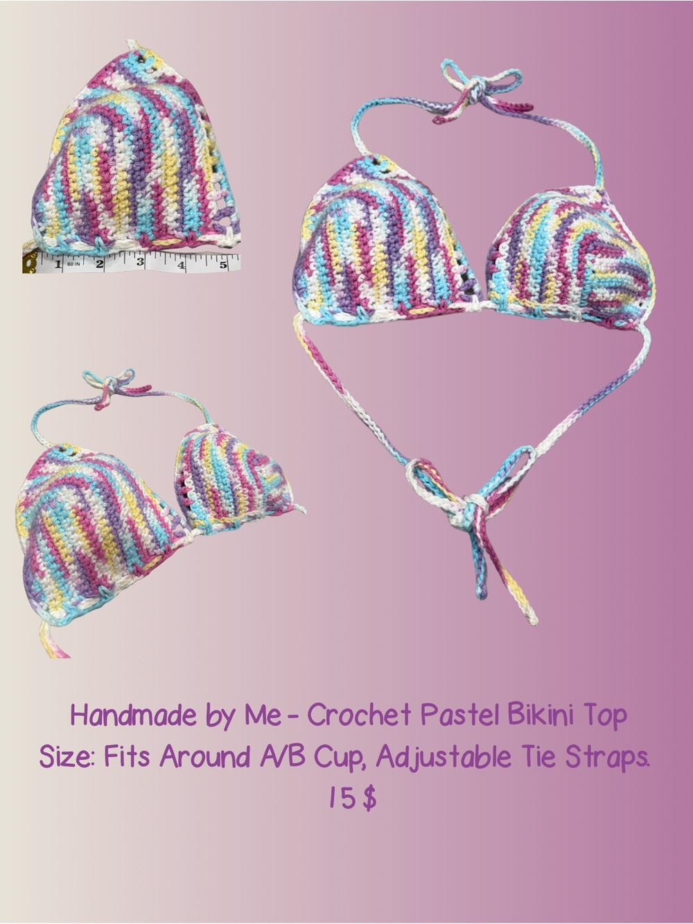 Handmade Crochet Pastel Bikini Top - Multicolor